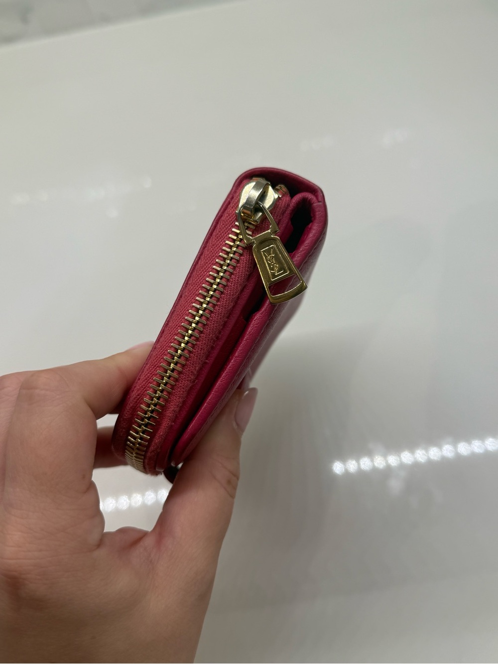 YSL Compact Cassandra Wallet with Zipper in Hot Pink - Picture 6 of 6